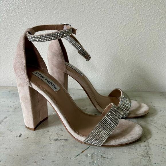 Steve Madden Kalina Embellished Rhinestone ankle strap heels sandal bling tan 8 - Picture 5 of 11